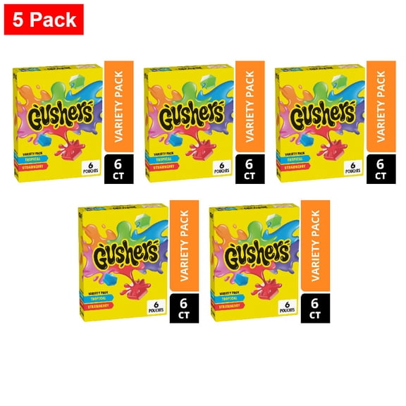 Gushers Tropical and Strawberry Fruit Flavored Snacks Variety Pack 6 ct / 0.8 oz - 5 Pack