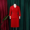 thumbnail image 2 of AURA Plus Size Notched Lapel A Line Midi Dress High Waist Pleated 3 4 Sleeve Elegant Autumn Work Dress, 2 of 9
