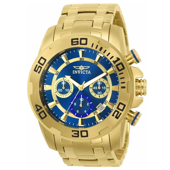 Invicta 22321 Men's Pro Diver Blue Dial Yellow Gold Steel Bracelet Chronograph Watch