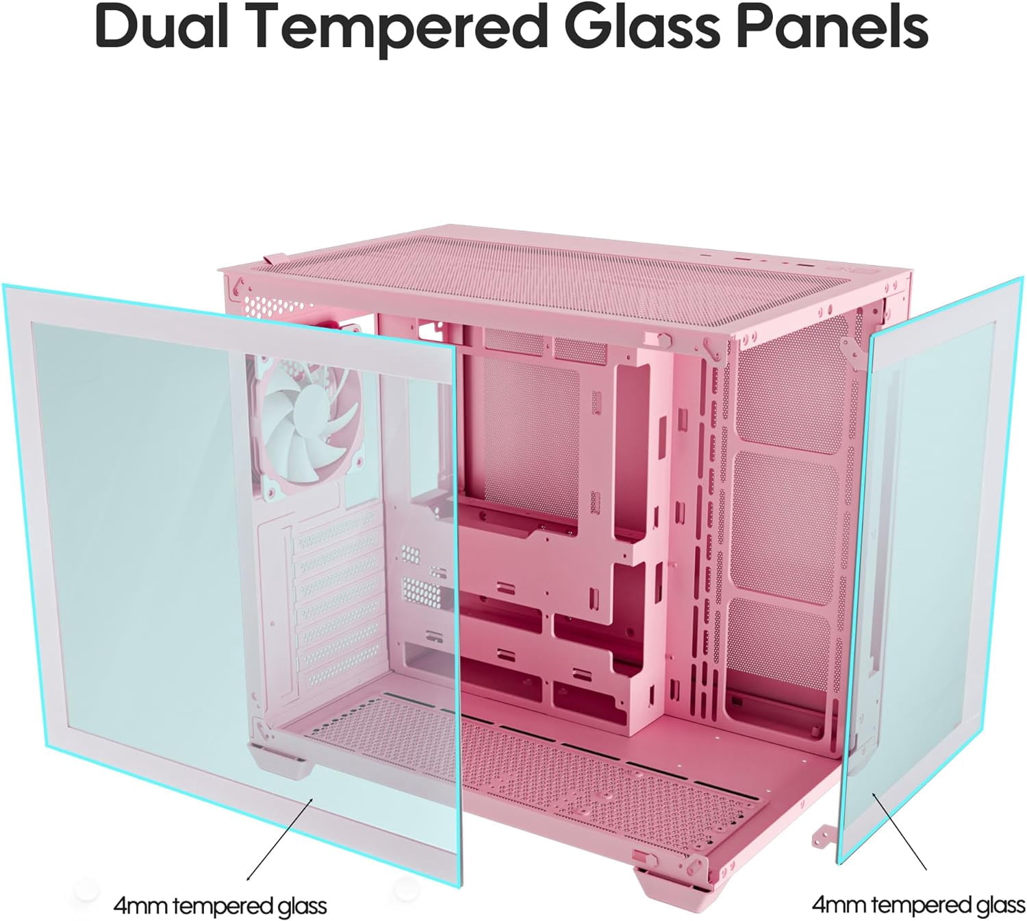 Vetroo AL900 ATX PC Case with 270° Full View Tempered Glass, Pre-Installed ARGB & PWM FDB Fan, Supports 360mm Radiator & 10 Fans, Type-C Ready, for 40 Series GPUs - Pink