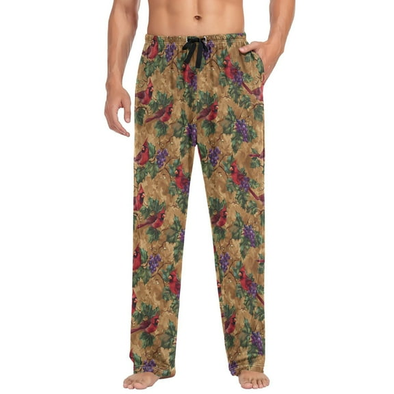 joogoo Men's Pajama Pants Retro Cardinal and Grapes Soft Long Sleep Lounge Pjs Bottoms L