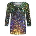 thumbnail image 5 of EQWLJWE Womens Sequin Tops Casual Multicolor 3/4 Sleeve Glitter Sparkly Loose Fit Blouse Round Neck Dressy Shirts for Evening Party Club Music Festival(S-5Xl), 5 of 5