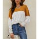 thumbnail image 3 of Suéter de punto a rayas con bloques de colores para mujer, suéter holgado informal elegante de manga larga con cuello redondo, suéter calado Ginger XL, 3 of 8