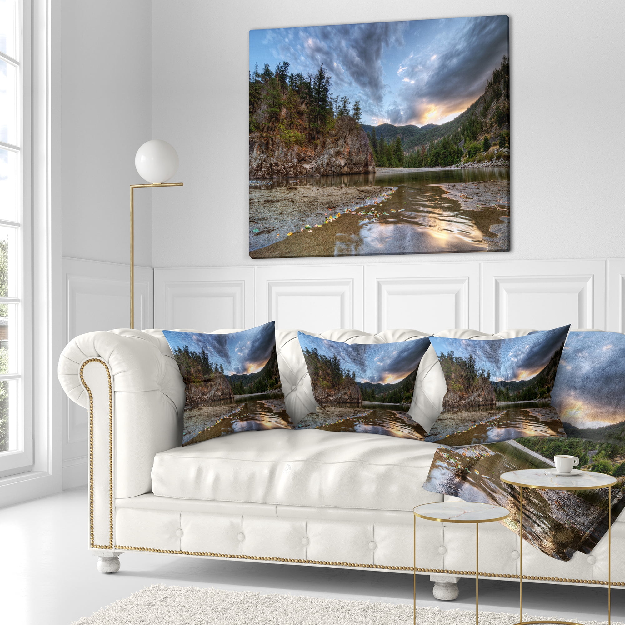 Designart Peaceful Evening at Mountain Creek - Landscape Printed Throw Pillow - 16x16