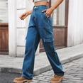 thumbnail image 3 of Pantalones Cargo for mujer, pantalones elásticos de cintura alta, pantalones de viaje de pierna ancha, pantalones casuales holgados, ropa de calle de senderismo con múltiples bolsillos, 3 of 7