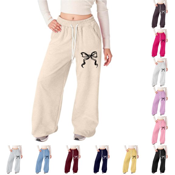 Toddler Girls Wide Leg Sweatpants Printed Athletic Pants Casual Joggers with Elastic Waistband Pants Size 4-5T ,Beige