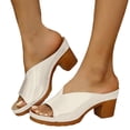 thumbnail image 4 of Elegant Women's Round Toe Chunky Block Heel Sandals Slip On Slides Wide Width for Wedding Party Prom Summer Casual Dress Shoes（White，Size 9.5), 4 of 8