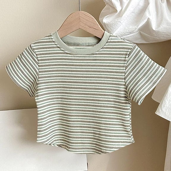 Bxsruta Shirts for Kids, Retro Striped Colorblock T-Shirt, Girls' Casual Short Sleeved Tops