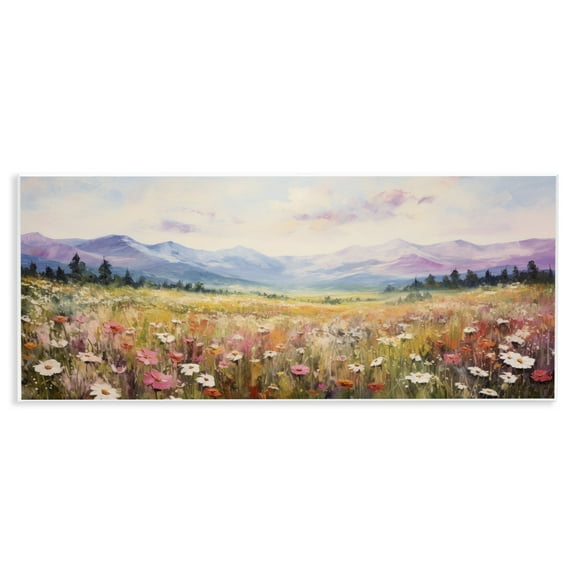 Stupell Industries Mountainous Daisy Meadow Landscape Painting Unframed Art Print Wall Art, 17 x 7