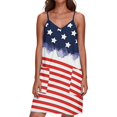 thumbnail image 2 of Women's Casual V-Neck Sundress, Sleeveless Summer Dress with Patriotic Print and Pockets, Comfortable Apparel for Festivals and Travel,Wine S, 2 of 5