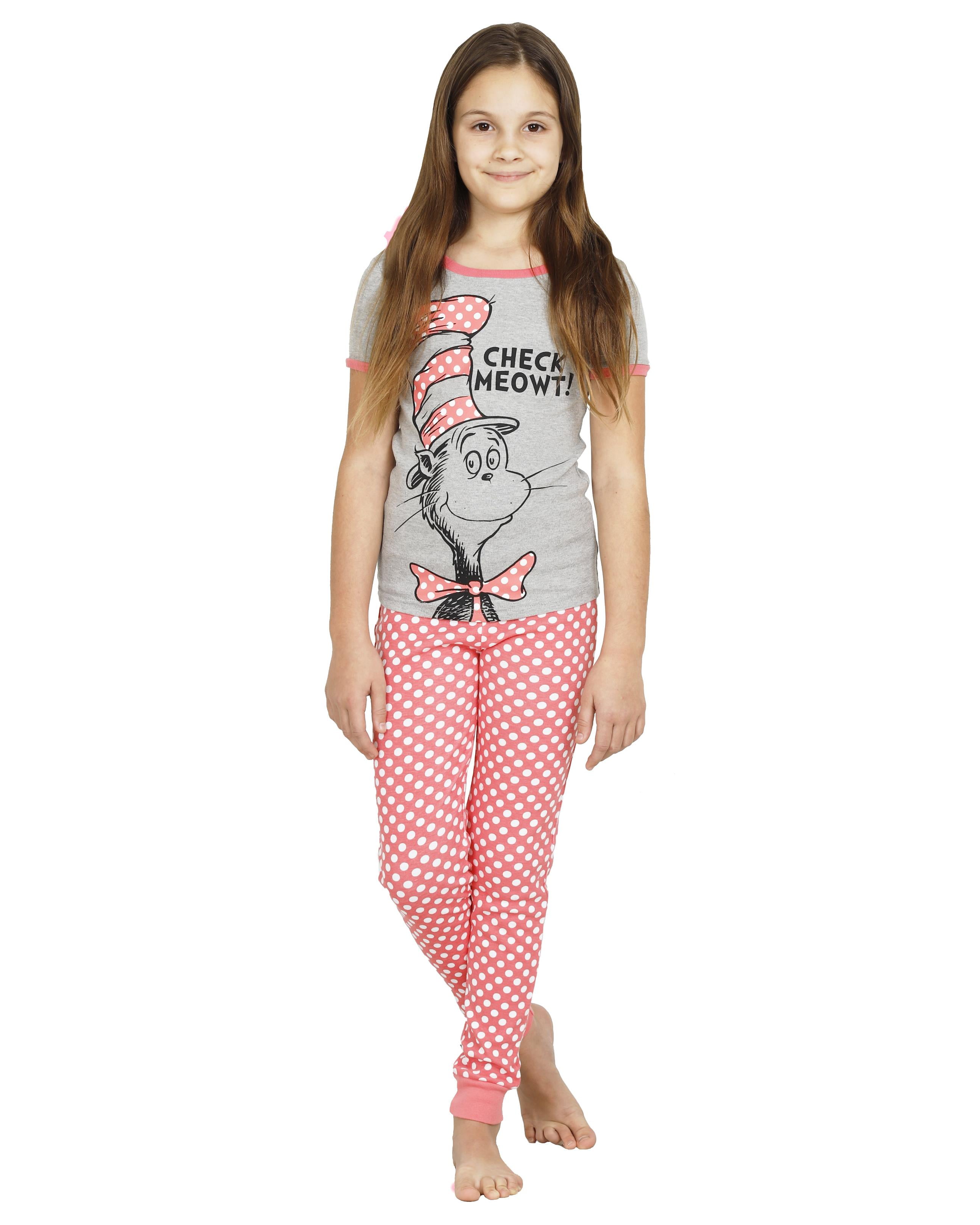 Dr. Seuss Girls Cat in The Hat Check Meowt Pajama Set, Meowt, Size 6