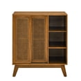 thumbnail image 6 of GZXS 31.5" Modern Rattan Sideboard Cabinet in Light Walnut Finish, Buffet Storage with Sliding Doors, Adjustable Shelves, Solid Wood Legs, Open & Hidden Storage for Hallway, TV Console, Kitchen, 6 of 7
