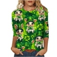 thumbnail image 2 of HOMBOM St.Patricks Day Shirts for Women Irish Graphic Tees Casual Army Green 3/4 Sleeve Shamrock Print Crewneck Womens Tops Spring, 2 of 5