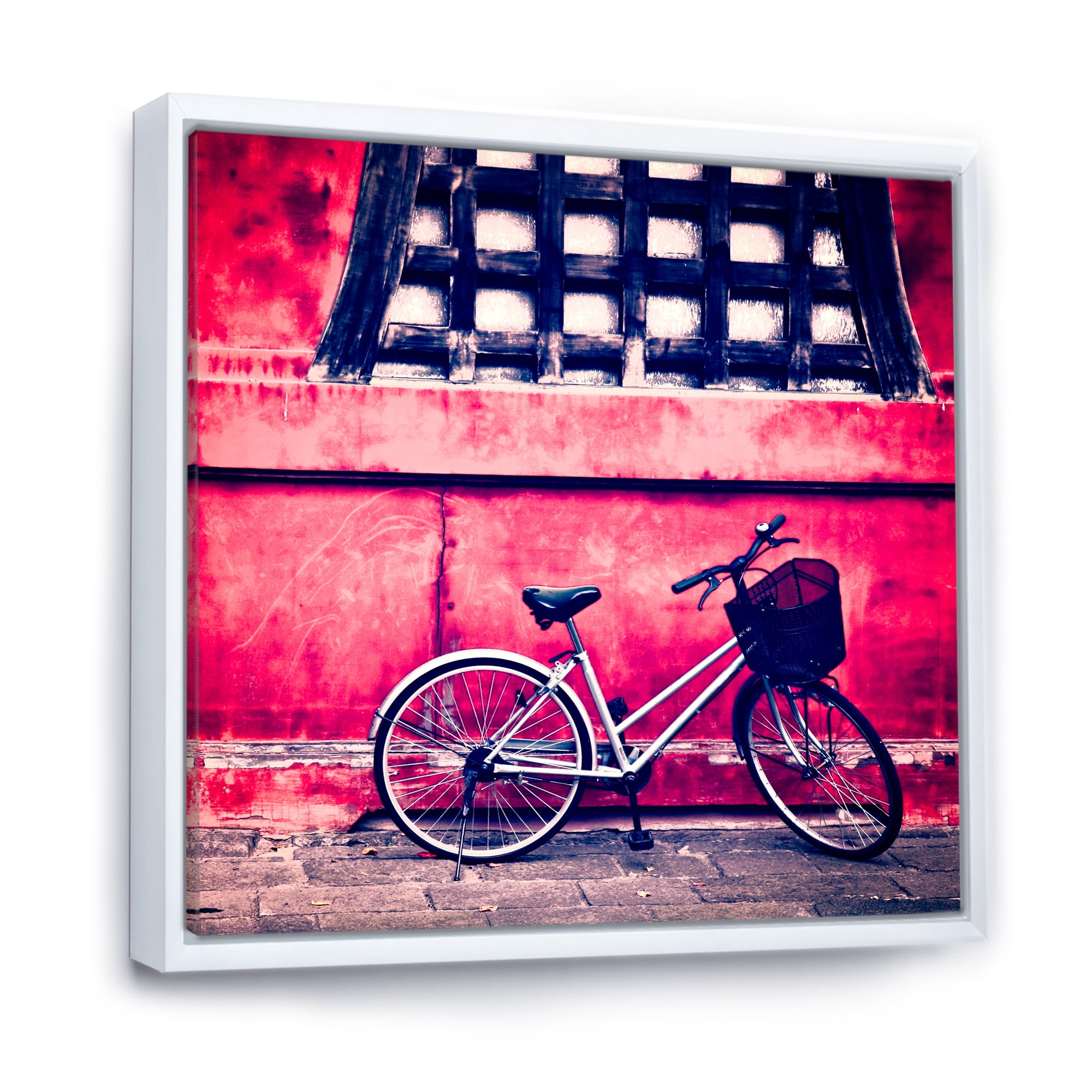 Designart 'Bicycle By Oriental Zozoji Temple Tokyo' Vintage Framed Canvas Wall Art Print