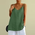 thumbnail image 3 of Linen Tank Tops for Women V Neck Spaghetti Strap Camisole Causal Sleeveless Gauze Blouse Summer Flowy Cami Shirt,Green ,M, 3 of 8