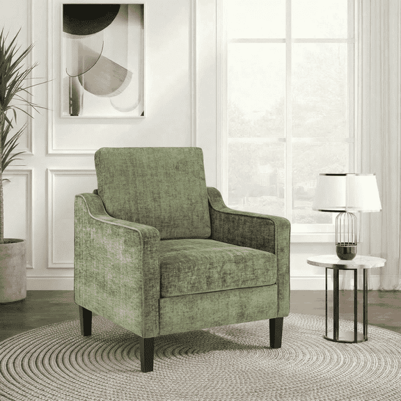 Pirecart Accent Chair, Reading Chair for Bedroom or Living Room, Mid-Century Single Sofa W/ Removable Cover & Wood Legs, Modern Upholstered Chenille Armchair, Green