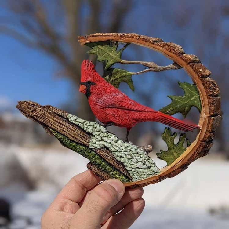 置物  Birds Red Cardinal Mini Red Cardinal Bird Ornament On A Tree for Outdoor Indoor Use