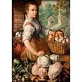 thumbnail image 2 of Joachim Beuckelaer 11x14 Gold Ornate Wood Frame and Double Matted Museum Art Print Titled - Girl with Vegetables (1566), 2 of 4