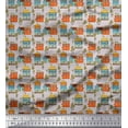 thumbnail image 1 of Soimoi Gray Cotton Duck Fabric Tree & House Architectural Printed Fabric 1 Yard 42 Inch Wide, 1 of 5