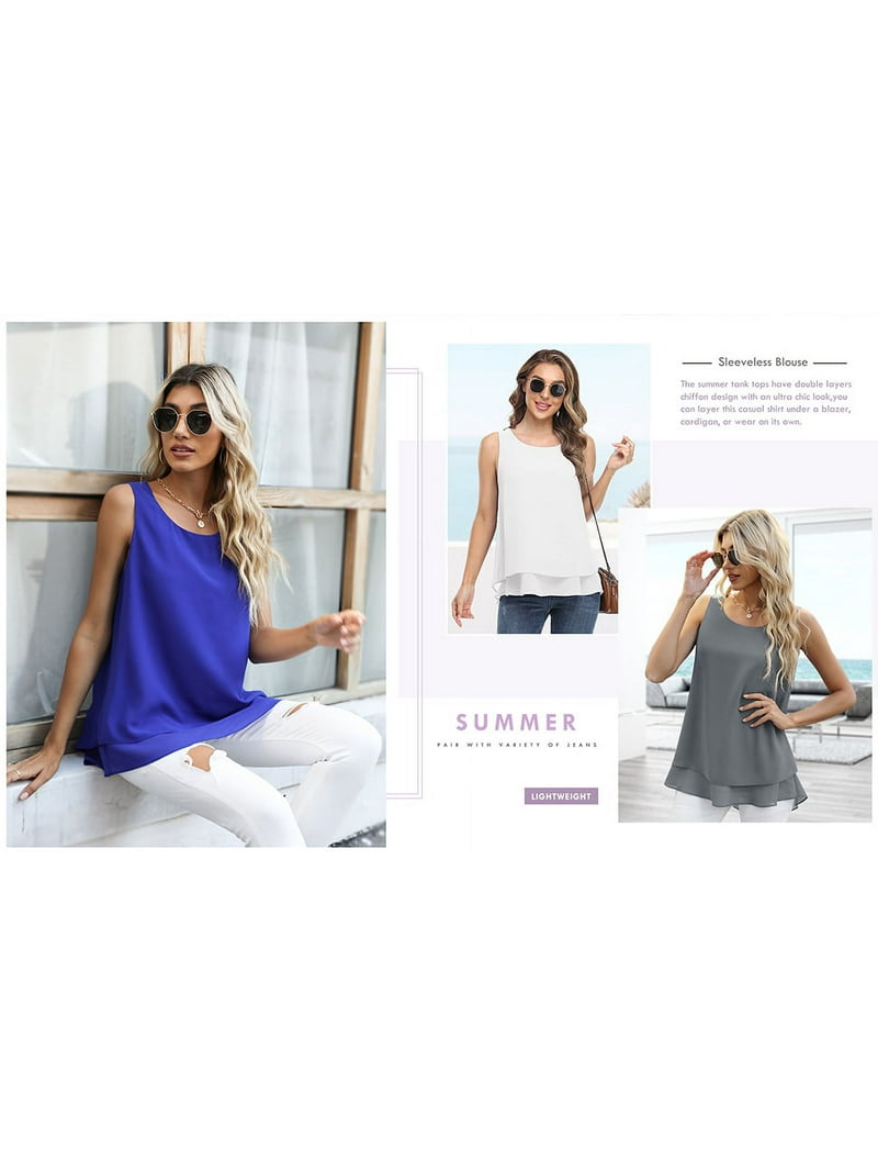 UVPLove Women's Sleeveless Chiffon Tank Top Double Layers
