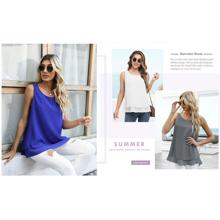 Uvplove Women's Sleeveless Chiffon Tank Top Double Layers