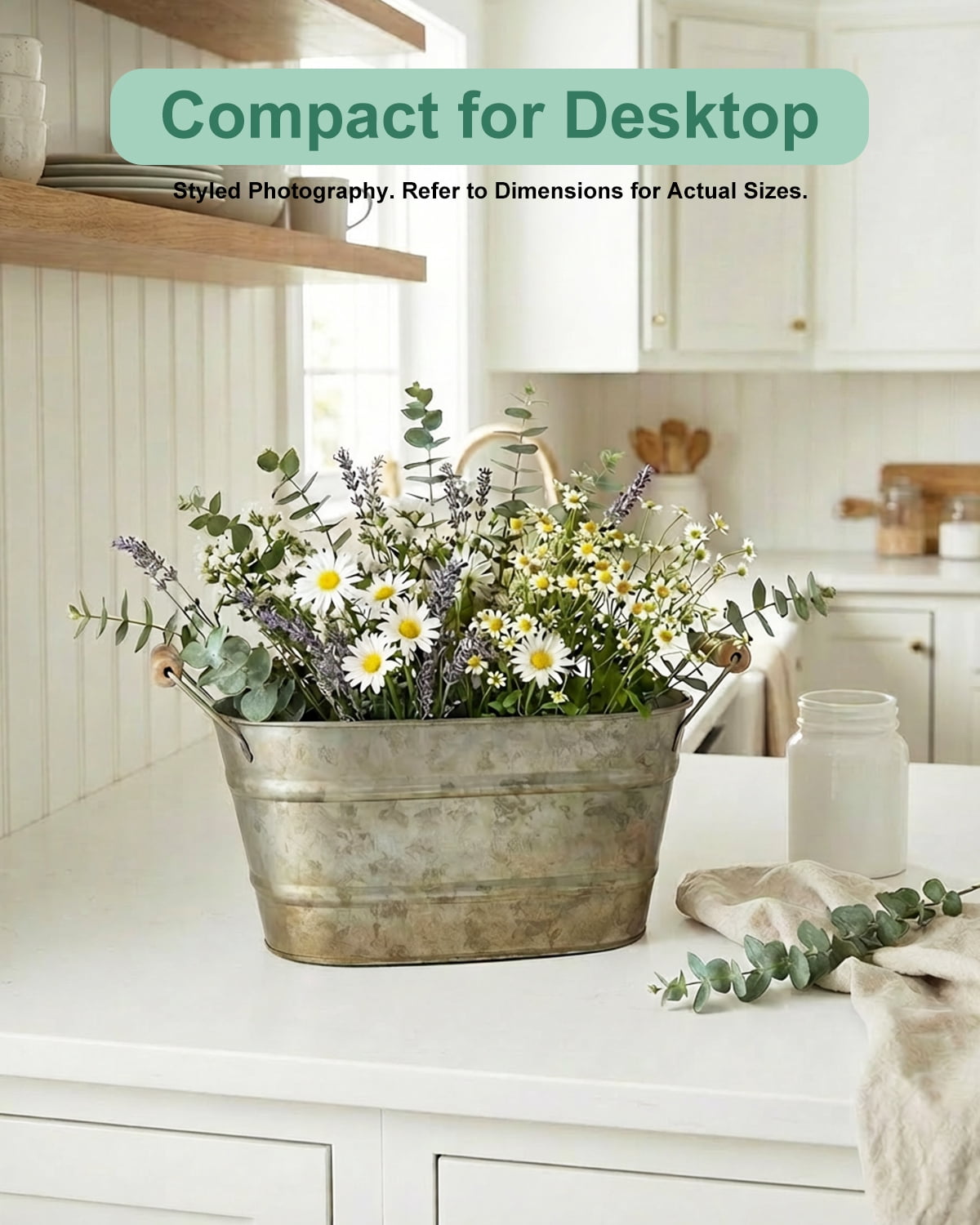 Galvanized Oval Planter Tubs for Outdoor Plants - Farmhouse Small Metal Tin Buckets with Drain Hole & Rubber Plug Medium Plant Containers with Handles Vintage Style for Decor, Set of 3