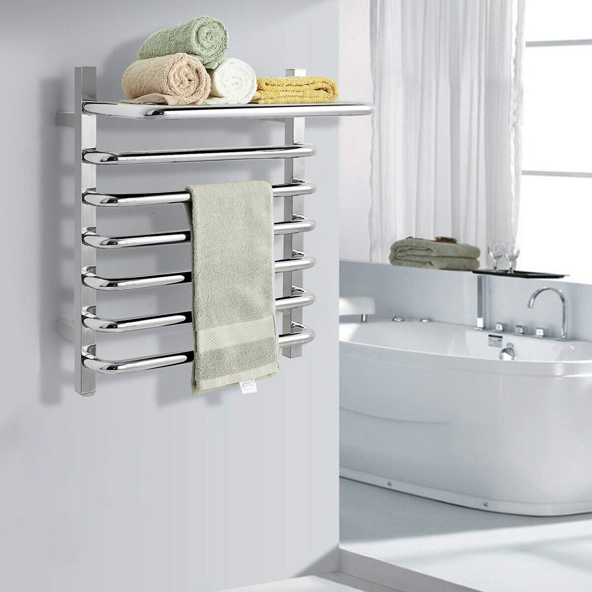 Gymax 10-Bar Wall Mounted Towel Warmer Stainless Steel Plug-in Towel Rack  w/ Top Shelf - Walmart.com