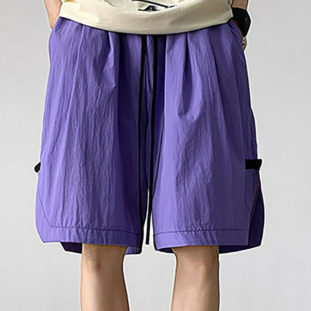 Gspmoly Mens Workout Shorts, Men'S Wide-Leg Style Solid Color Drawstring Pocket Drying Casual Work Shorts. Running Shorts for Men Weekly Deals Purple M