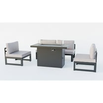 Patio Furniture Set 5 Piece Outdoor Sectional with Fire Pit Table & Cushions