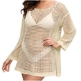 thumbnail image 3 of Tqyyweavej Bathing Suits Crochet Coverup for Women Long Sleeve Crew Neck Swim Cover Up Solid Color Casual Swimsuit Cover Up S-L, 3 of 10