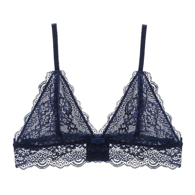  Women's Hollow Lace Sling Bra Sexy Floral Lace V-Neck Mesh  Bralette Solid Color Plus Size Semi-Perspective Underwear (Blue,Small) :  Clothing, Shoes & Jewelry