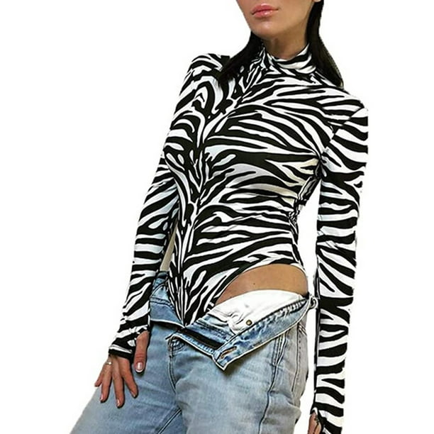 Krydret statsminister mikrofon Ma&Baby Women Long Sleeve Turtleneck Zebra Print Bodycon Party Bodysuit  Stretch Slim Leotard Tops - Walmart.com