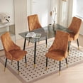 thumbnail image 5 of NORDICANA Glass Dining Table Set,5 Pieces Kitchen Table Set for 4 and Upholstered Velvet Dining Chairs with Metal Legs, 5 of 8