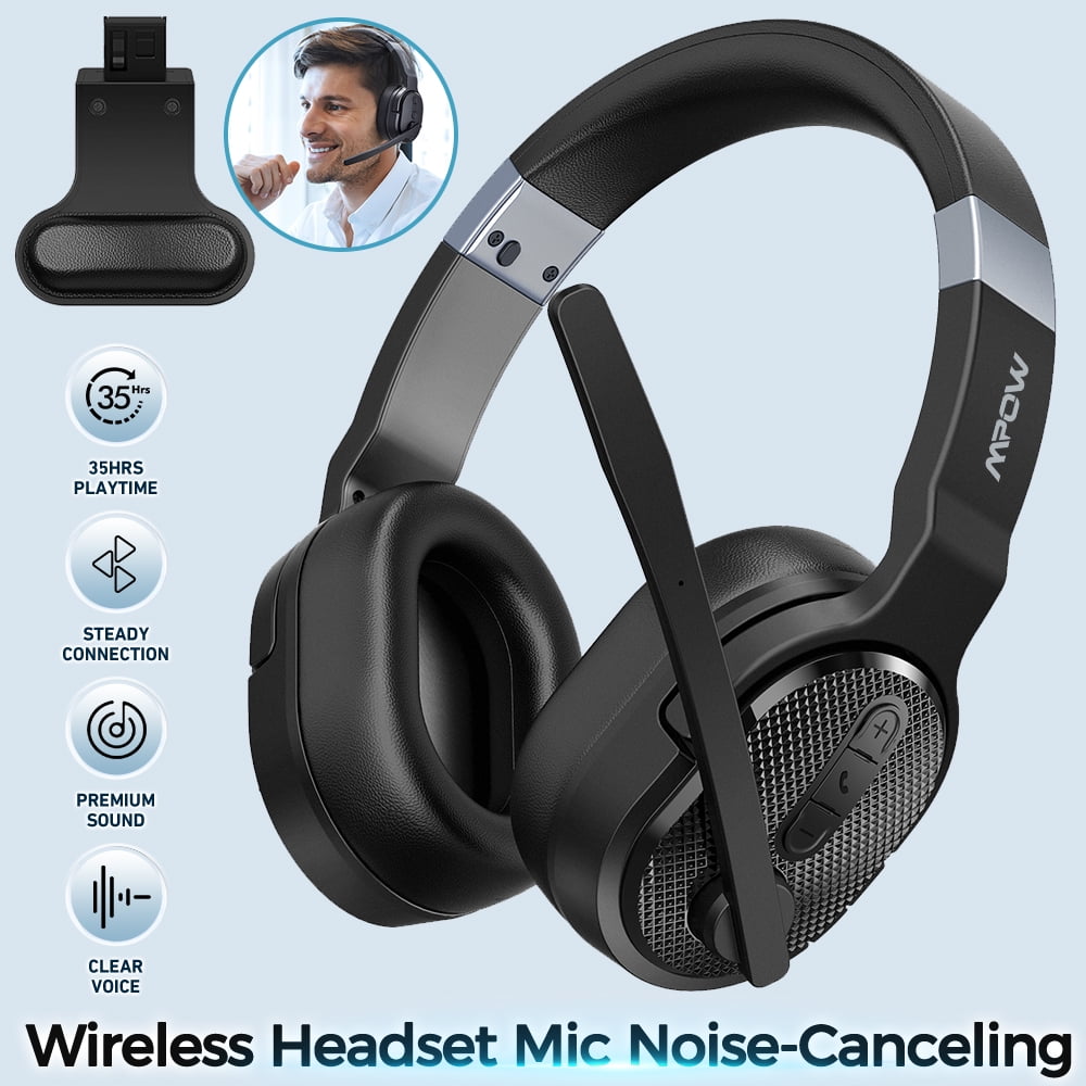 PEPWELL Trucker Bluetooth Headset, Wireless Headsets with Noise Cancelling Microphone, 35+Hrs HD Talktime Bluetooth Headphones with Detachable Earpad/Single+Dual Mode for Office/Driving/Home