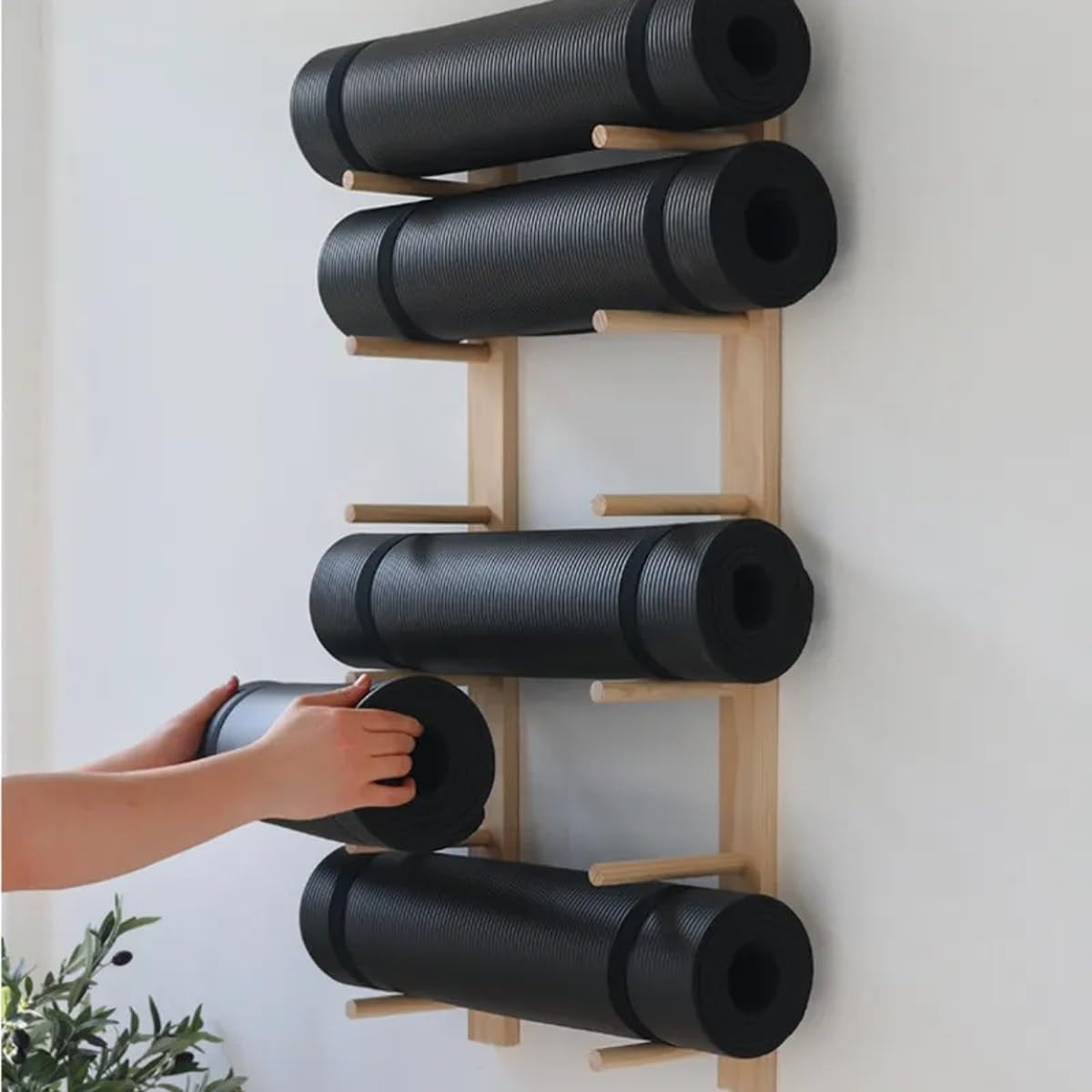 Wooden Yoga Mat Holder Wall Mount, 3 /6/9layer Wall HangingYoga Mat Storage Rack As Shoe Hanger, Yoga Mat Organizer, Or Gym Shelf For Home Gym