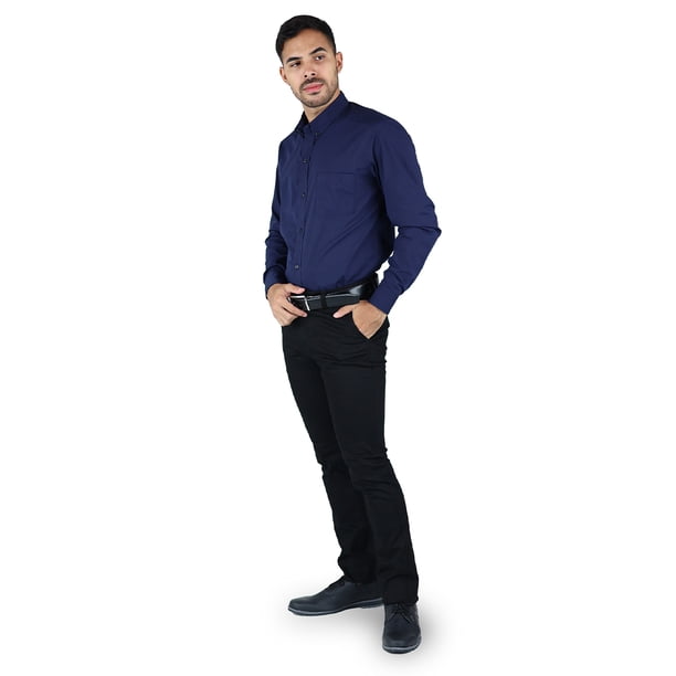 Camisa Azul Marino Slim Fit para Hombre Manga Larga Moda Casual