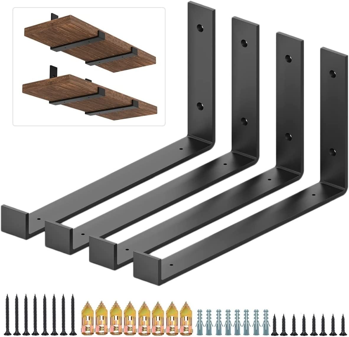 Shelf Bracket 12 Inch, Heavy Duty Floating Shelf Bracket with Lip, 4 ...