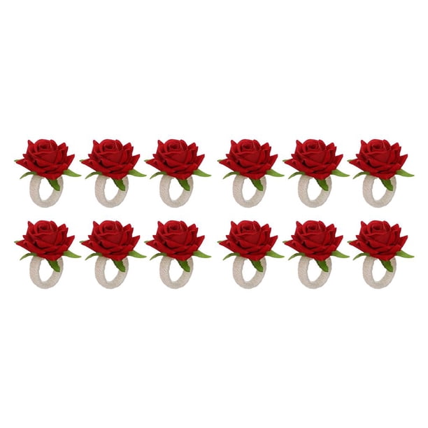 Yuarrent Servilletero de flores artificiales de 6 piezas, soporte Ornamental reutilizable extraíble, ceremonia de boda, decoración romántica Rojo 2piezas