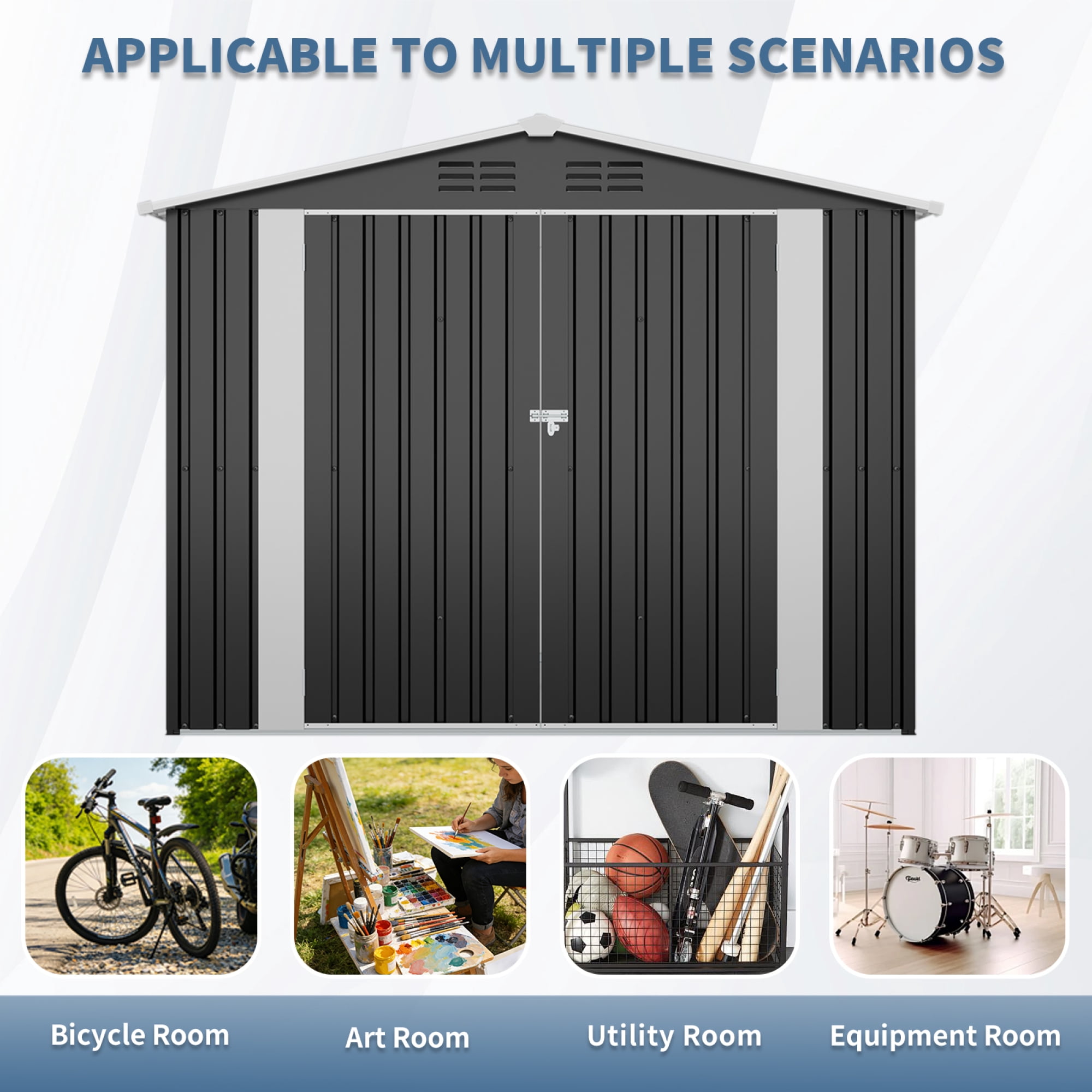 Leumius 8x4 FT Outdoor Metal Storage Shed with Lockable Latch for Backyard, Patio, Lawn Black