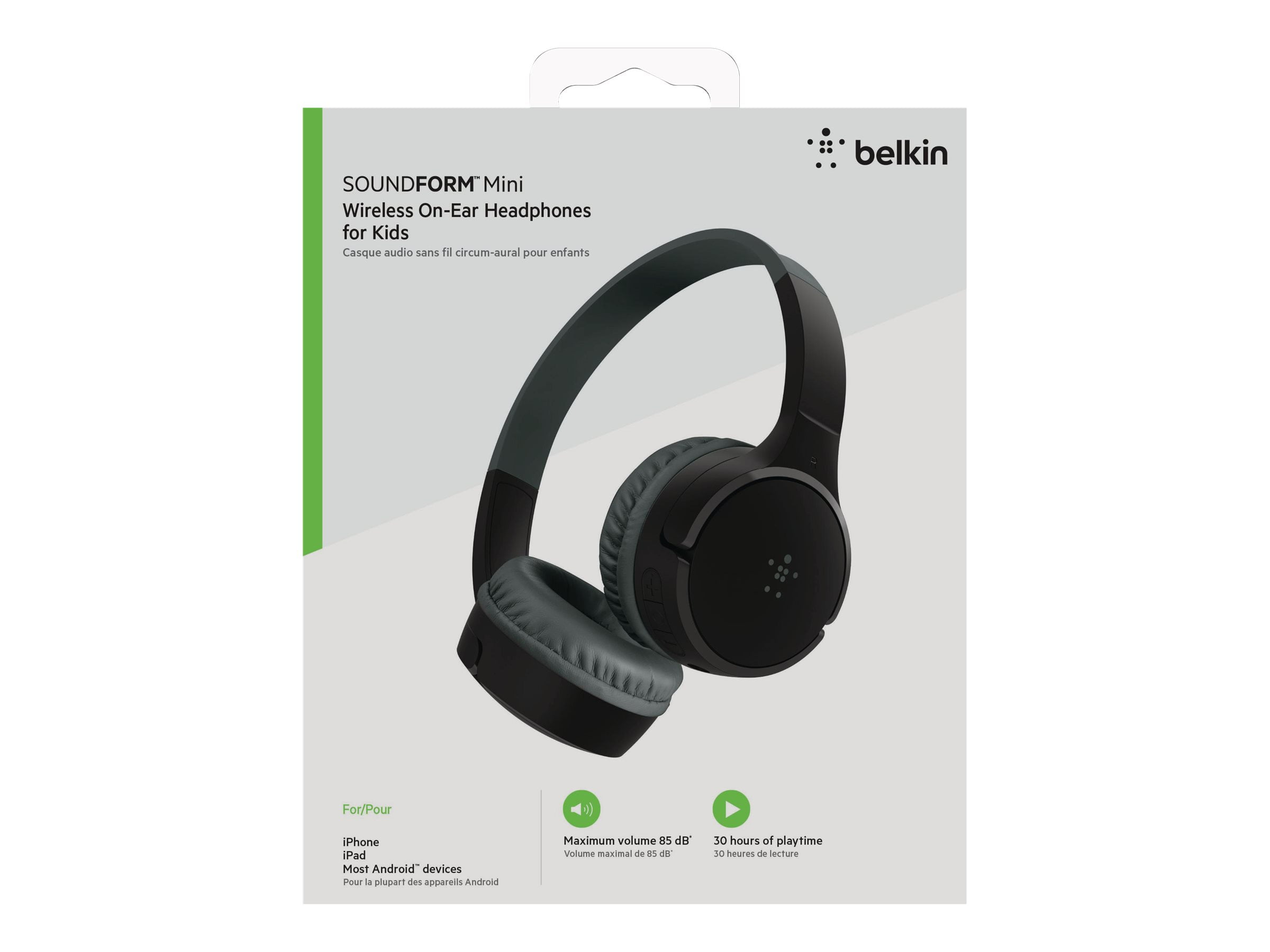 Belkin SoundForm Mini Kids Wired Headphones – Built-in Mic, 85dB Safe Volume, Fun Stickers, Ideal for Online Learning, Works with iPhone 15, iPad, Galaxy, Nintendo Switch 2 & more – Black