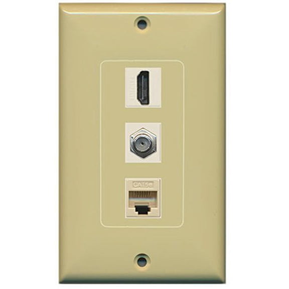 RiteAV - 1 Port HDMI and 1 Port Coax Cable TV- F-Type Cat5e Ethernet Decorative Wall Plate - Ivory