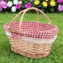 Soimiss Red Handheld Woven Basket for Food Storage and Decorative Outdoor Picnic Use