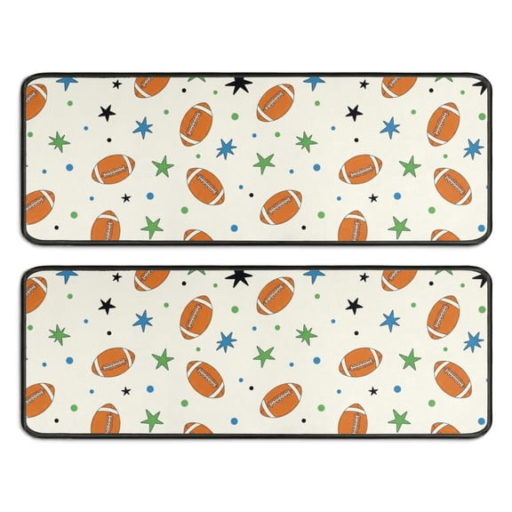 Football Star Orange Pattern Anti Fatigue Kitchen Rugs Set Of 2, Non Slip Washable Decorative Floor Mats for Sink Laundry and Home Use, 17"x47"