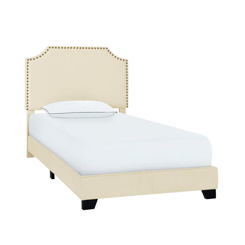 Nailhead Trim Upholstered Twin Bed In, Off White Twin Bed