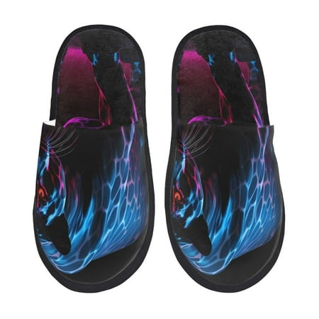 Balery Futuristic Purple Panther Slient Indoor Furry Fleece Comfort House Shoes Soft Non-Slip Home Shoes Cotton slippers House Slippers-- Medium