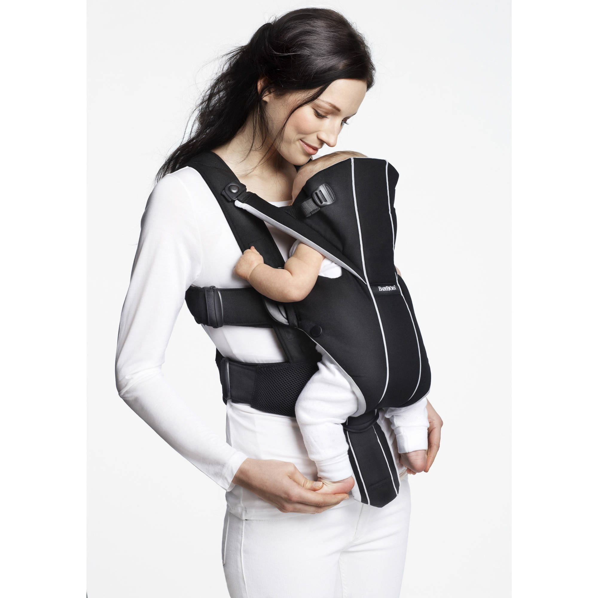 Black & Silver BabyBjorn Miracle Cotton Mix Front Wearing Newborn Baby Carrier 