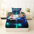 thumbnail image 4 of Castle Fairy Neon Race Car Trio Twin Sheet Sets 3pcs for Teens, Checkered Flag Print Bedding for Bedroom, Blue Teal, 4 of 6