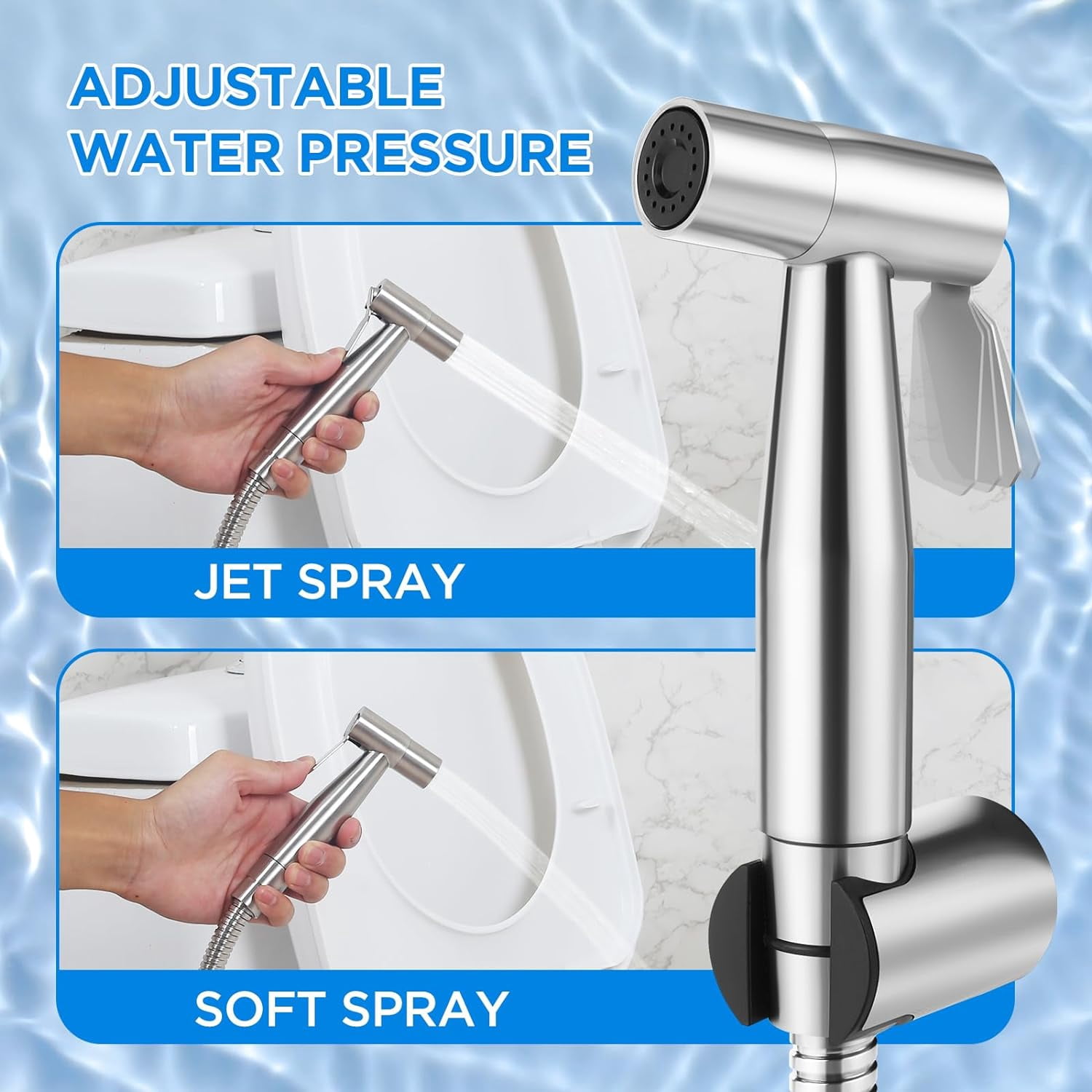 Handheld Bidet Sprayer for Toilet – Muslim Shower Stainless Steel Jet Spray with Adjustable Pressure Brass T-Valve – Multipurpose Bathroom Bidet for Personal Hygiene, Baby, Pet & Feminine Wash
