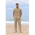 thumbnail image 5 of COOFANDY Men's 2 Piece Cotton Sets Casual Short Sleeve Henley Shirt and Loose Pants Set Beach Vacation Outfits, 5 of 9