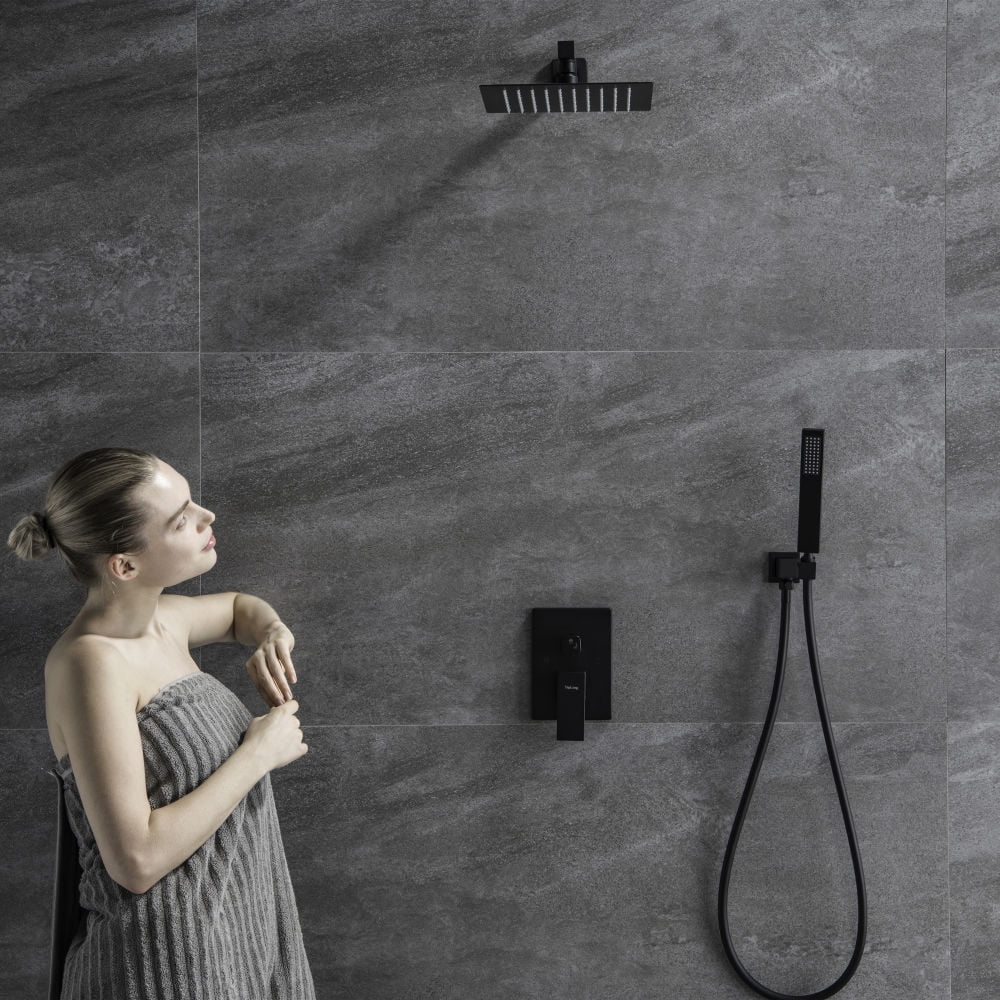 Kepooman 10" Home Wall Mounted Rainfall Shower System with Rough-in Valve for Bathroom, Matte Black